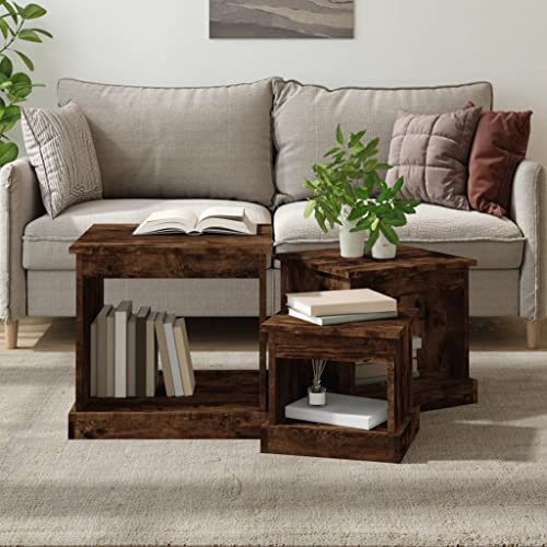 puraday Satztische 3 STK. Räuchereiche Holzwerkstoff Beistelltisch Holz Beistelltisch Couch Satztische fürs Wohnzimmer Beistelltisch Sofa Couchtisch Holz Wohnzimmer Möbel Set von puraday