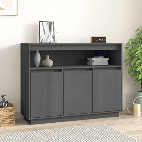 puraday Sideboard Schubladenschrank Holz Sideboard Schlafzimmer Sideboard Schmal Kommode Vintage Kommode Schmal Kommode Mit Schubladen Sideboard Wohnzimmer Grau 104,5x34x80 cm Massivholz Kiefer von puraday