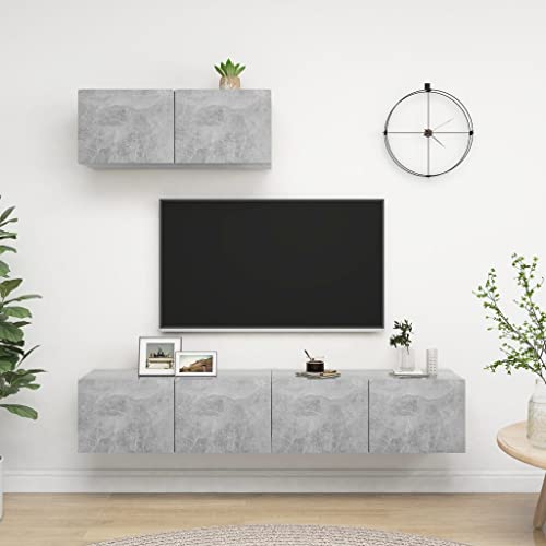 puraday TV-Schränke 3 STK. Betongrau Holzwerkstoff Wohnwand Wohnzimmer TV Schrank Holz Wohnwand Modern Wohnwand Hängend Wohnzimmermöbel Hängende TV-Schrank-Set Mit Viel Stauraum Einfacher Stil von puraday