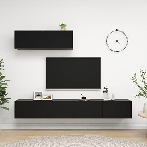 puraday TV-Schränke 3 STK. Schwarz Holzwerkstoff Wohnwand Wohnzimmer Wohnwand Modern TV Schrank Holz Wohnwand Hängend Wohnzimmermöbel Hängende TV-Schrank-Set Mit Viel Stauraum Einfacher Stil von puraday