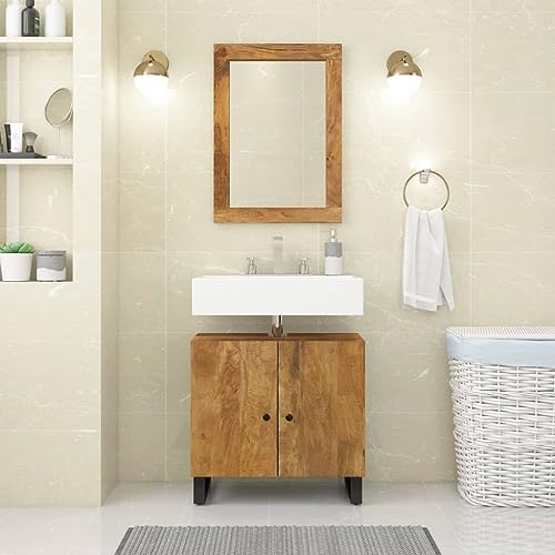 puraday Waschbeckenunterschrank Massivholz Mango und Holzwerkstoff 62x33x58 cm Badezimmer Unterschrank Badezimmerschränke Badmöbel Vorratsschrank Badunterschrank für Badezimmer Langlebig und Robust von puraday