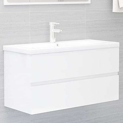 puraday Waschbeckenunterschrank mit Einbaubecken BadmöBel Set Mit Waschbecken Badezimmermã¶Bel Unterschrank Waschbecken Waschbeckenunterschrank HäNgend Einbauwaschbecken Hochglanz-Weiß 90x38,5x45 cm von puraday