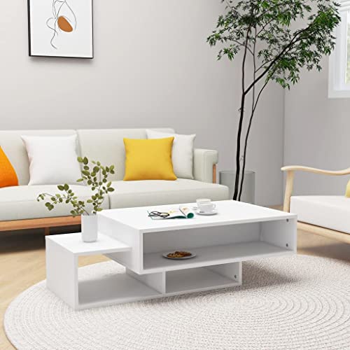 puraday Wohnzimmer Couchtisch 105x55x32 cm mit 3 Fächer Beistelltisch Holz Multifunktionstisch Schlafzimmer Praktischen Coffee Table Robust Haltbarkeit Weiß Holzwerkstoff Metall von puraday