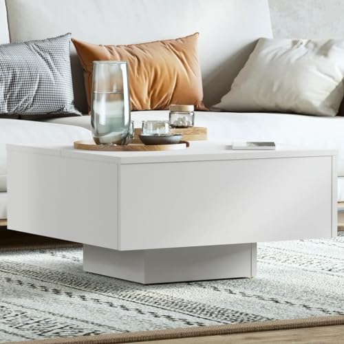 puraday Wohnzimmer Couchtisch 60x60x31,5 cm Beistelltisch Holz Praktischen Multifunktionstisch Schlafzimmer Coffee Table Quadratisch Robust Haltbarkeit Weiß Holzwerkstoff Metall von puraday