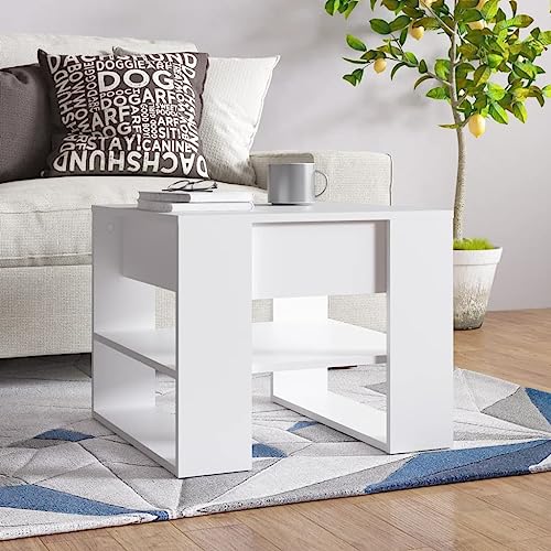puraday Wohnzimmer Couchtisch Weiß 55,5x55x45 cm Beistelltisch Holz Eleganter Stabilität Multifunktionstisch Schlafzimmer Coffee Table Quadratischer Coutischtisch Teetisch Holzwerkstoff von puraday