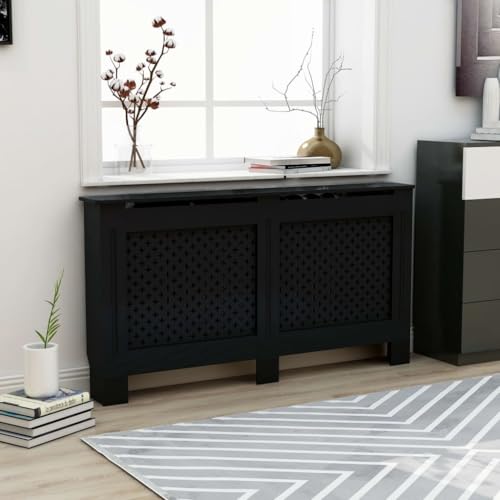 puraday Wohnzimmer Heizkörperabdeckung 152x19x81.5 cm MDF Heizkörper Verkleidung Abdeckung Dekorative Wabenmuster Design Heizkörperverkleidung Heizung Abdeckung Schwarz Radiator Cover von puraday