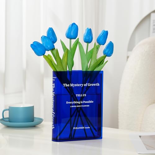 Puransen Blumenvase, niedliche Bücherregal-Dekoration, Vase für Buchliebhaber, künstlerischer und kultureller Geschmack, Acrylvasen für Heimbüro-Dekor, A Book About Flowers (transparentes Blau) von Puransen