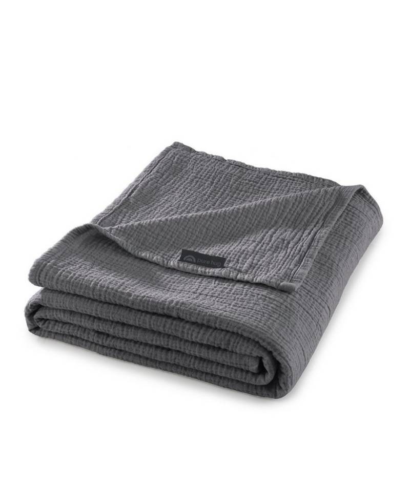 Wolldecke Set Musselin 150x200 Design Anthrazit, pure hug, Sommer Geschenke Idee Frauen Männer weich sale Reißverschluss Partner von pure hug