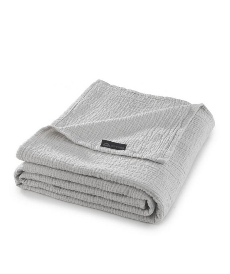 Wolldecke Set Musselin 150x200 Design Silbergrau, pure hug, Sommer Geschenke Idee Frauen Männer weich sale Reißverschluss Partner von pure hug