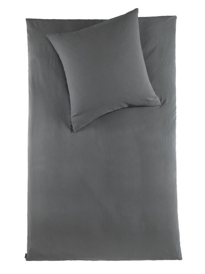 pure hug Bettwäsche Set Musselin 135x200 Design anthrazit, Musselin, 2 teilig, Sommer Geschenke Idee Frauen Männer weich sale Reißverschluss Partner von pure hug
