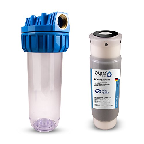 PureOne ACS1 Aktivkohle-Set. 1-Stufige Filteranlage. Chlor, Schadstoffe und Geschmack. Filtergehäuse mit Aktivkohle Filterkartusche. Für Regenwasser, Brunnenwasser, Zisterne. 10 Zoll Komplettset von pure one