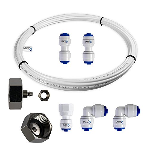 PureOne Anschluss-Set A1. 1/4 Zoll. 8-Teilig Universal 7, 10 oder 15m. Kühlschrank-Schlauch Side-by-Side u. Verbinder für Wasserfilter, Osmose. 7/16" Adapter und 3/4" Wasser-Zuleitungsanschluss von pure one