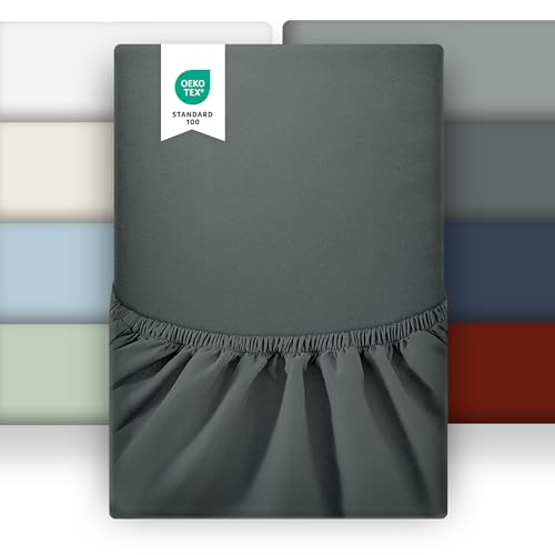 puredown 2er Set Spannbettlaken 200x200cm Mikrofaser Bettlaken für Matratzen bis zu 25-30cm, Angenehm Atmungsaktive Spannbetttücher Bettwäsche,Oeko-Tex, Schwarzkohle von puredown
