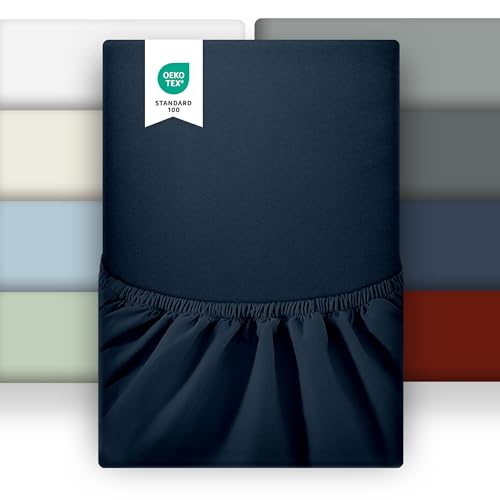 puredown 2er Set Spannbettlaken 90x200cm Mikrofaser Bettlaken für Matratzen bis zu 25-30cm, Angenehm Atmungsaktive Spannbetttücher Bettwäsche,Oeko-Tex, Marine von puredown