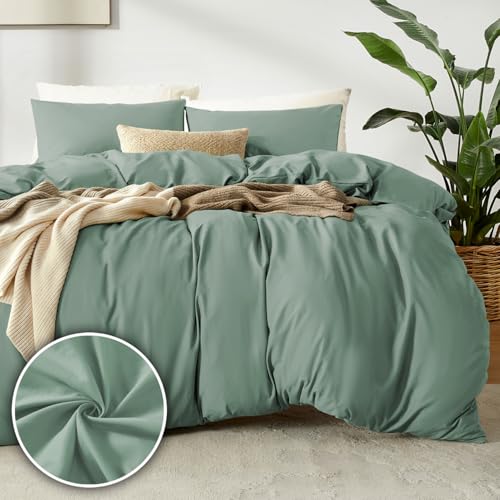 puredown Bettbezüge 240x220cm + 2er Kissenbazug 65x65cm - Mikrofaser Atmungsaktive Superweich, Oeko-Tex Bettwäsche-Sets, 3 teilig, Sommergrün von puredown