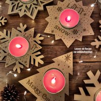 Handgefertigter Teelichthalter Aus Holz | Schneeflocke Weihnachtsdeko Naturbelassen Oder Teak Adventsdekoration Made in Germany von puregravure