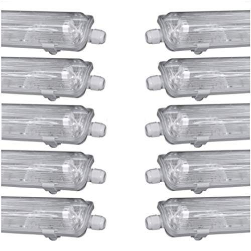 pureled SET 10x LED Feuchtraumleuchte Wannenleuchte Keller Werkstatt IP65 10x T8 LED 120cm 18W 4000K G13 Bürolampe (10x neutralweiß) von pureled