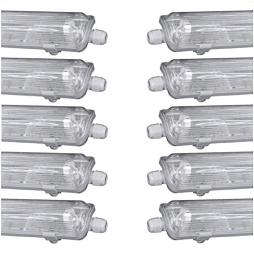 pureled SET 10x LED Feuchtraumleuchte Wannenleuchte Keller Werkstatt IP65 10x T8 LED 150cm 24W 3000K G13 Bürolampe von pureled