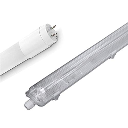 pureled SET 1x LED Feuchtraumleuchte Wannenleuchte Keller Werkstatt IP65 1x T8 LED 120cm 18W 6000K G13 Bürolampe (kaltweiß) von pureled