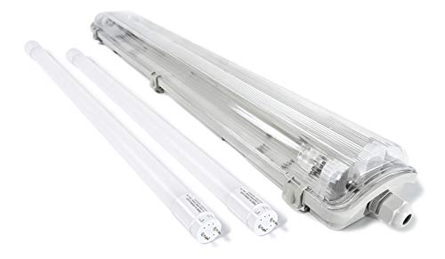 pureled SET 1x LED Feuchtraumleuchte Wannenleuchte IP65 2x T8 LED 60cm 9W 4000K G13 Bürolampe (neutralweiß) von pureled