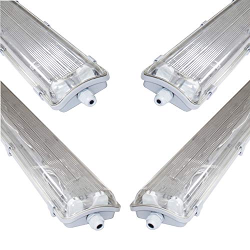 pureled SET 4x LED Feuchtraumleuchte Wannenleuchte Keller Werkstatt IP65 8x T8 LED 120cm 18W 4000K G13 Bürolampe (4x neutralweiß) von pureled