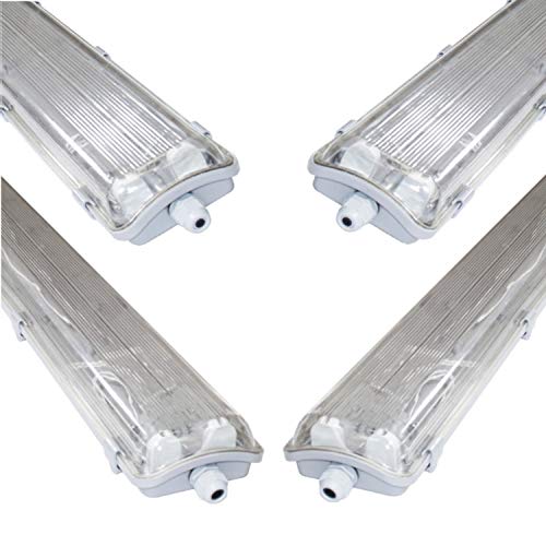 pureled SET 4x LED Feuchtraumleuchte Wannenleuchte Keller Werkstatt IP65 8x T8 LED 150cm 24W 4000K G13 Bürolampe von pureled
