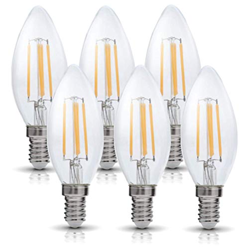 pureled 6er Pack E14 Kerze LED lampe Filament für Kronleuchter, 4W 2700K Warmweiß, ersetzt 45 Watt, 480 Lumen, Fadenlampe, Retro, Classic, Glas von pureled