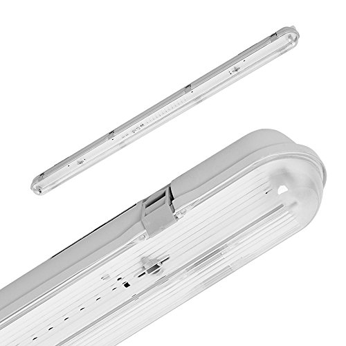 pureled SET LED Feuchtraumleuchte Wannenleuchte IP65 mit 1X T8 LED 18W 3000K warmweiß G13 120cm Bürolampe von pureled