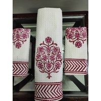 Waffel Hand Block Print Badetuch, 3Er Set Bio-Baumwolle Handtuch, Strandtuch, Spa Handgemachtes Handtuch von pureprintjpr