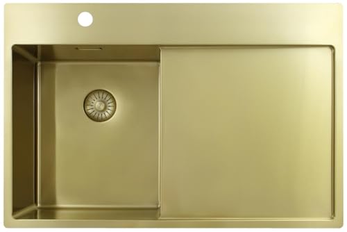 Pure.Sink Exclusivo Goldene kleine Spüle mit Abtropfteil 78x52 cm Tapwing links PEX3478LT-60 von puresink