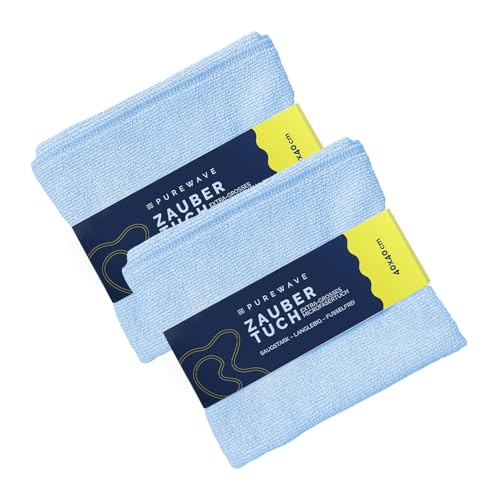 purewave Zaubertuch – Hochwertiges Mikrofasertuch für streifenfreie Reinigung, ideal für Fenster, Spiegel & Oberflächen, waschbar und wiederverwendbar, umweltfreundlich (Hellblau x2) von purewave