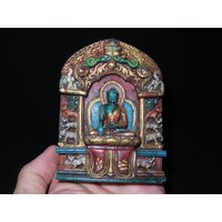 Nepal Tibet Buddhist Türkis Puderguss Buddha Sakyamuni Tsa-Tsa Votiv Tablett von purifylifestyle