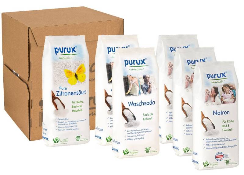 purux Back-Set Natron, Soda, Zitronensäure Pulver 5kg + 850g, nachhaltig verpackt, (Set) von purux