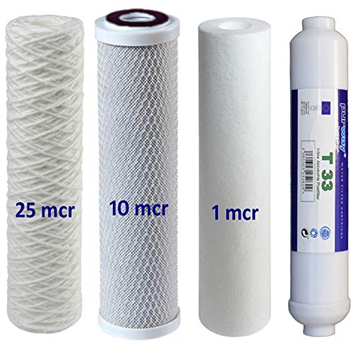 Osmose Filter 4er-Set 25-10-1-T33 für 1. bis 3. und 5. Stufe Umkehrosmose von purway Crystal Group