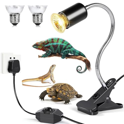 puseky Schildkröte Hitze Lampe, Reptil Aquarium Hitze Lampe Schildkröte Lichter Clip mit 2 Pcs 50W UVA UVB Birnen, Haustier Heizung Licht Lampe für Reptil Schildkröte Eidechse Schlange von puseky