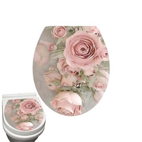 puzzlegame Toilettensitz-Aufkleber mit Blumenmuster, Toilettendeckel-Aufkleber mit Blumen | 3D Blumen Toilettensitz Wandaufkleber - DIY abnehmbare Badezimmeraufkleber, selbstklebende von puzzlegame