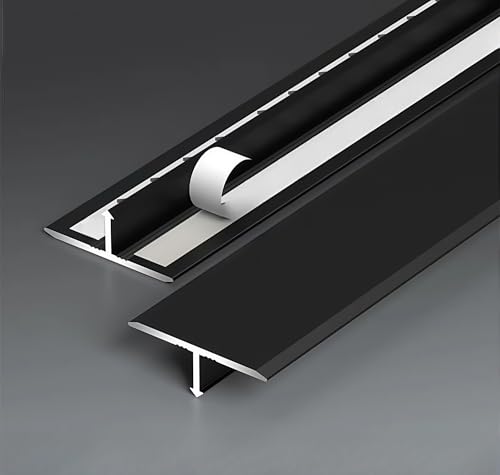 Übergangsprofil T-Profil abdeckleisten für fußbödenselbstklebend Aluminiumlegierung,korrosions-und rostfrei,leichtundeinfach zu installierenEloxiert für SchwellenFliesenHolzbödenTeppichden(Schwarz,2.5 von pykaaiiu