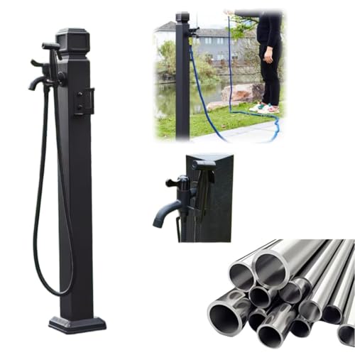 Wasserzapfstelle Brunnen Wasserzapfsäule Garten Stand Wasser Zapfsäule Säule, Schwarz Freistehender Wasserhahn, 304 Edelstahl, UV- & frostbeständig für Villen, Innenhöfe, Rasenflächen,usw(B 95cm) von pykaaiiu