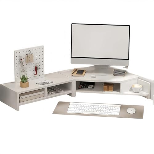 pykaaiiu Dual-Monitorständer mit Schublade für PC, Computer, Laptop, Drucker, Monitorständererhöhung, einstellbare Länge und Winkel(White) von pykaaiiu