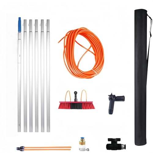 pykaaiiu Teleskopstange mit Wechselkopf für Bürste und Wischer 4.7-8M Teleskop Waschbürste mit und Fensterwischer,Wintergarten Reinigungsset PV Anlage Reinigung Terrassendach Reinigen(5.9m) von pykaaiiu