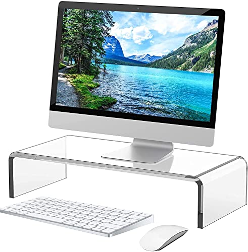 Acryl Monitorständer - Computer Laptop Ständer Weiß Transparent für Schreibtisch, Tastatur Aufbewahrung, Büro, Zuhause, Schule von pyntop