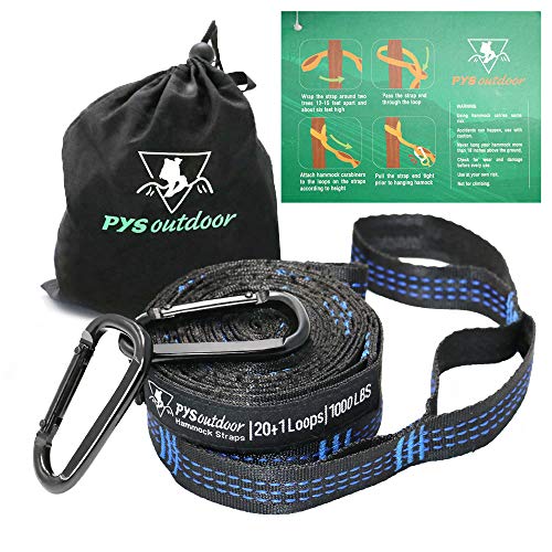 Pys XL Hängemattengurte, Hängemattengurte mit 2 Premium-Karabinern, 40 Schlaufen kombiniert, 6 m oder 7 m lang, einfach aufzubauen, passend für alle Hängematten 12 ft with 2 Carabiners von pys