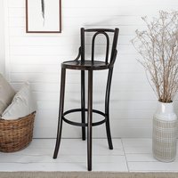 Barhocker Holzhocker Bugholz Dunkelbraun Mid Century Vintage Fußstütze Metall Bar Tresen von pytInterior