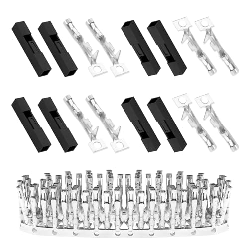 pzsmocn 100 Sets/200 Stück für Dupont 2,54 mm Pitch 1 Pin Adapterstecker Weibliches Gehäuse Schwarze Steckdose Klemmen Kompatibles Kabel 30–26 AWG Zubehör, Header-Crimp-Pin-Kit von pzsmocn