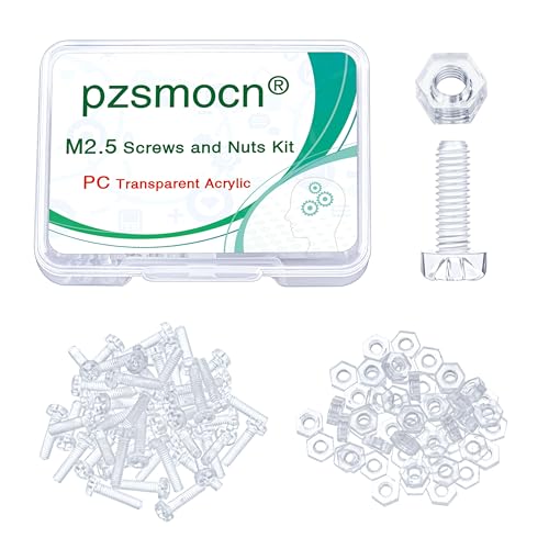 Pzsmocn 100 Stück/50 Sätze M2,5*10 mm PC Transparenter Kunststoff Kreuzschlitz Rundkopfschrauben und Sechskantmuttern-Satz, für Heimwerkerarbeiten, Modelle und die Befestigung Elektronischer Produkte. von pzsmocn