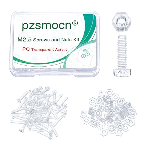 Pzsmocn 100 Stück / 50 Sätze M2,5 PC Klares Acryl Schrauben und Muttern-Kit. M2,5 * 12 mm Kunststoffschraube PC Durchsichtiges Acryl Kreuz Handfeste Runde Schraube und M2,5-Sechskantmutter-Kit. von pzsmocn