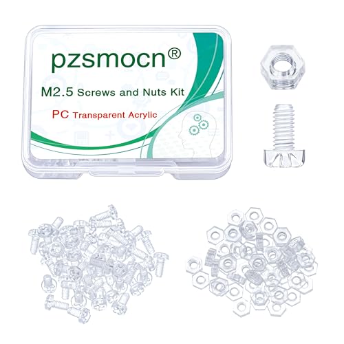 Pzsmocn 100 Stück/50 Sätze M2,5*5 mm PC Transparenter Kunststoff Kreuzschlitz Rundkopfschrauben und Sechskantmuttern-Satz, für Heimwerkerarbeiten, Modelle und die Befestigung Elektronischer Produkte. von pzsmocn