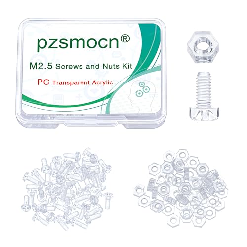 Pzsmocn 100 Stück/50 Sätze M2,5*6 mm PC Transparenter Kunststoff Kreuzschlitz Rundkopfschrauben und Sechskantmuttern-Satz, für Heimwerkerarbeiten, Modelle und die Befestigung Elektronischer Produkte. von pzsmocn