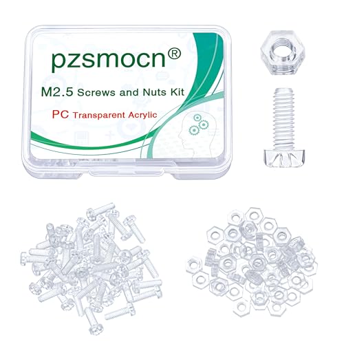 Pzsmocn 100 Stück/50 Sätze M2,5*8 mm PC Transparenter Kunststoff Kreuzschlitz Rundkopfschrauben und Sechskantmuttern-Satz, für Heimwerkerarbeiten, Modelle und die Befestigung Elektronischer Produkte. von pzsmocn