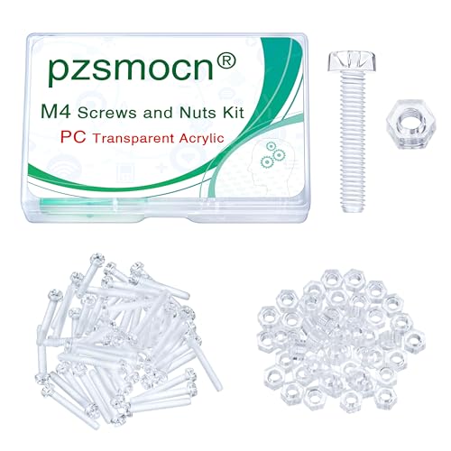 Pzsmocn 100 Stück / 50 Sätze M4 PC Klares Acryl Schrauben und Muttern-Kit. M4 * 25 mm Kunststoffschraube PC Durchsichtiges Acryl Kreuz Handfeste Runde Schraube und M4-Sechskantmutter-Kit. von pzsmocn